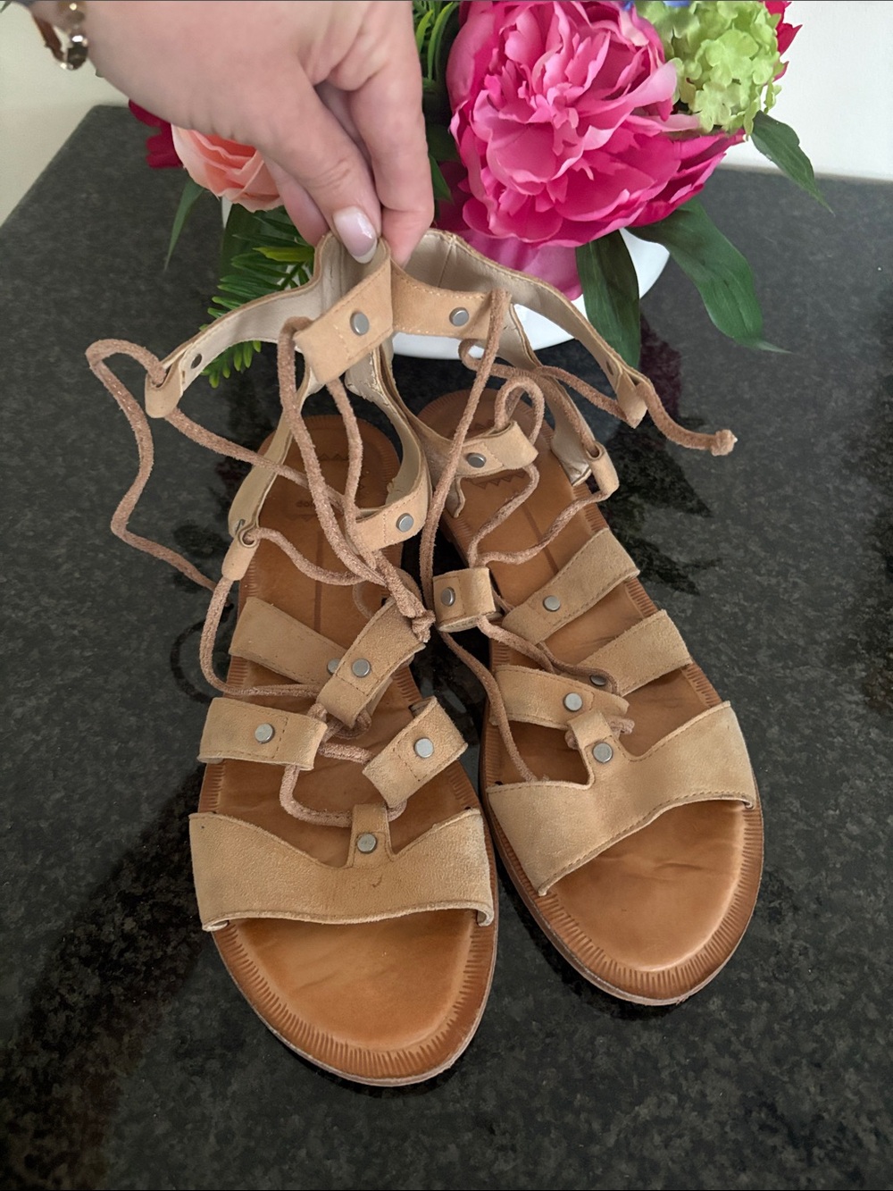Dolce Vita Tan Suede Gladiator Espadrille Lace-Up Sandals